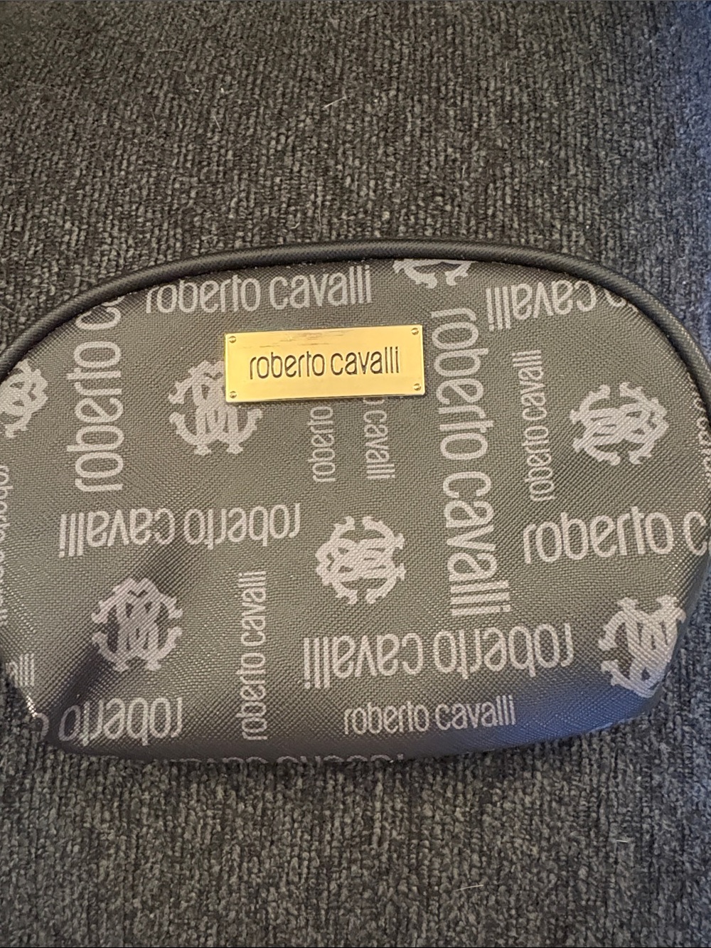 Roberto Cavalli Black and Light Gray Logo Toiletry Pouch
